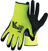 Boss V2 FLEXI-GRIP 8412-L Coated Gloves, Men's, L, Knit Cuff, Latex Coating, Polyester Glove, Black/Fluorescent Yellow